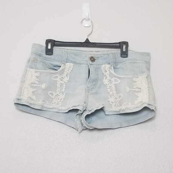 Rewind Pants - REWIND Light Jean Shorts Lace Mesh Paneling Sz 11